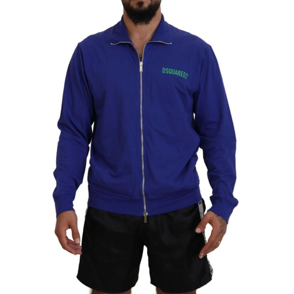 Dsquared² Blue Cotton Printed Collared Men Full Zip Men's Sweater
